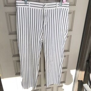 Catherines Capri Pants Sz10 White/Blue Stripe Cotton/Spandex Back Pockets Used